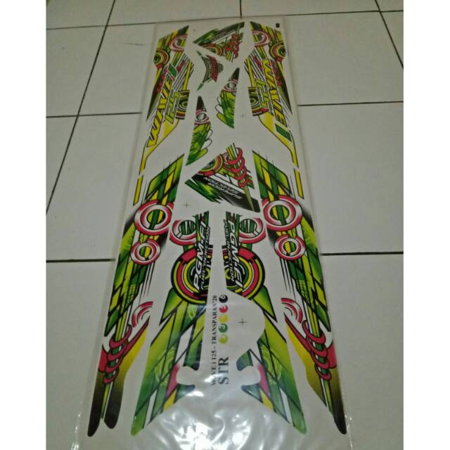 Striping variasi (motif transparan) supra 125 carbu wave warna hijau