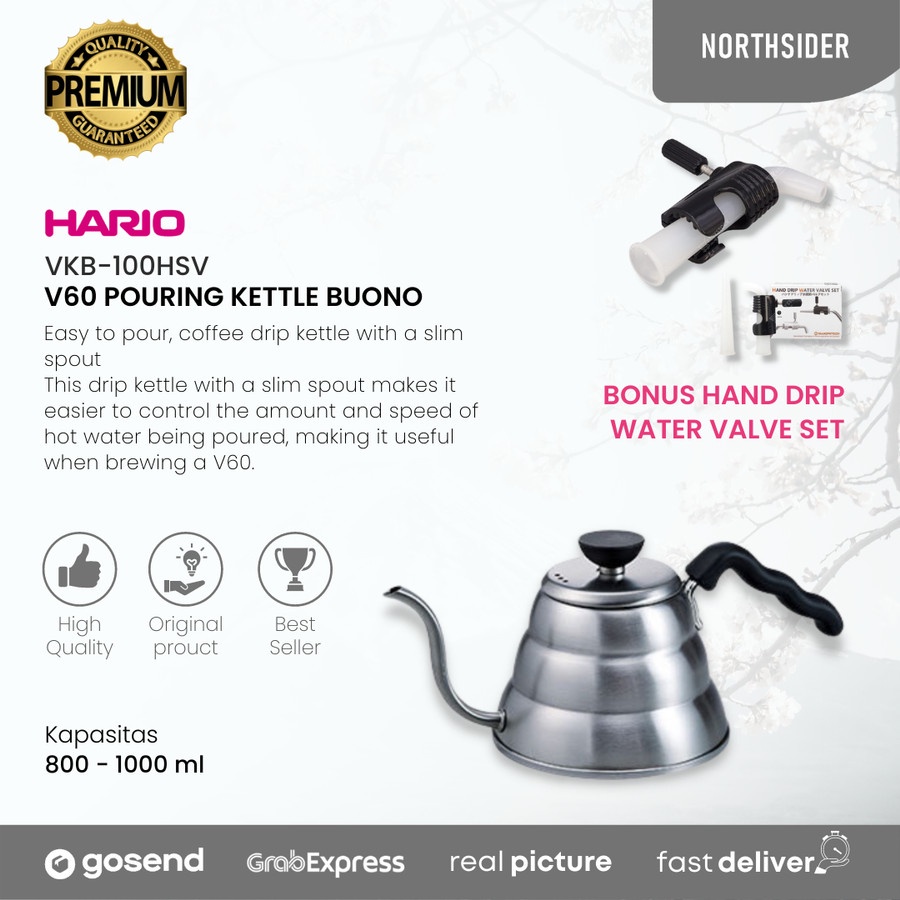 HARIO V60 KETTLE BUONO SMALL VKB-100HSV | Teko Kopi Gooseneck