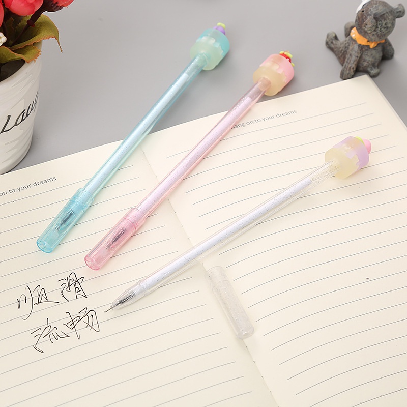 2pcs Pulpen Gel Transparan Bentuk Kue Buah Lucu Bahan Plastik Untuk Stationery Sekolah