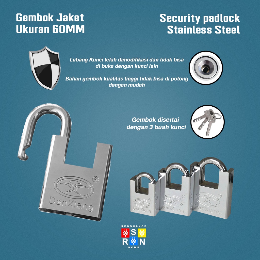 Kunci Gembok Rumah Model Jaket 60mm | Gembok Gerbang Pagar Pintu | Top Security Padlock Resonance Home