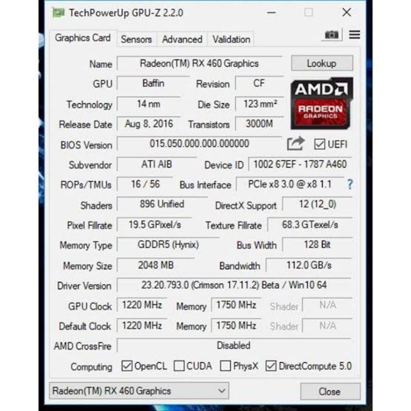 Sapphirre RX 460 2 gb