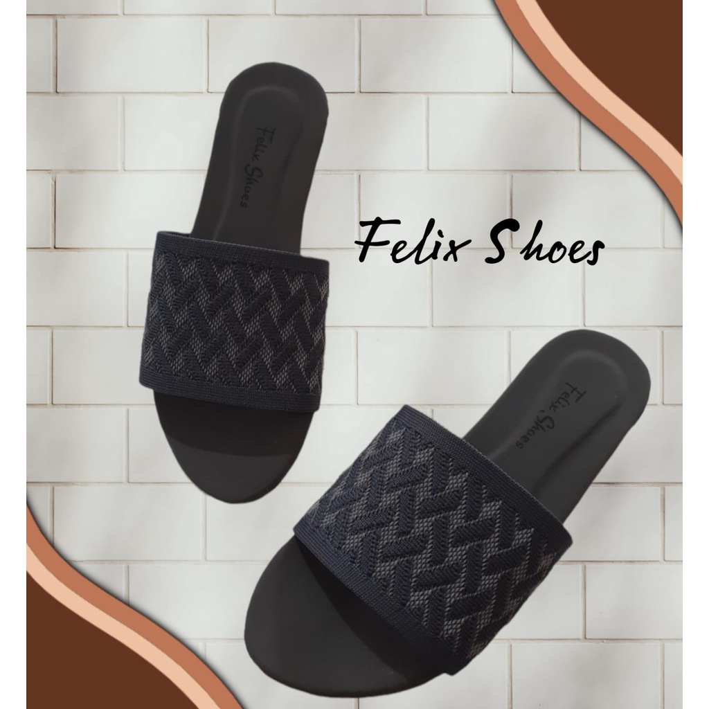 SANDAL SELOP BAHAN RAJUT CASUAL ELEGANT MOTIF ZIGZAG FX-009