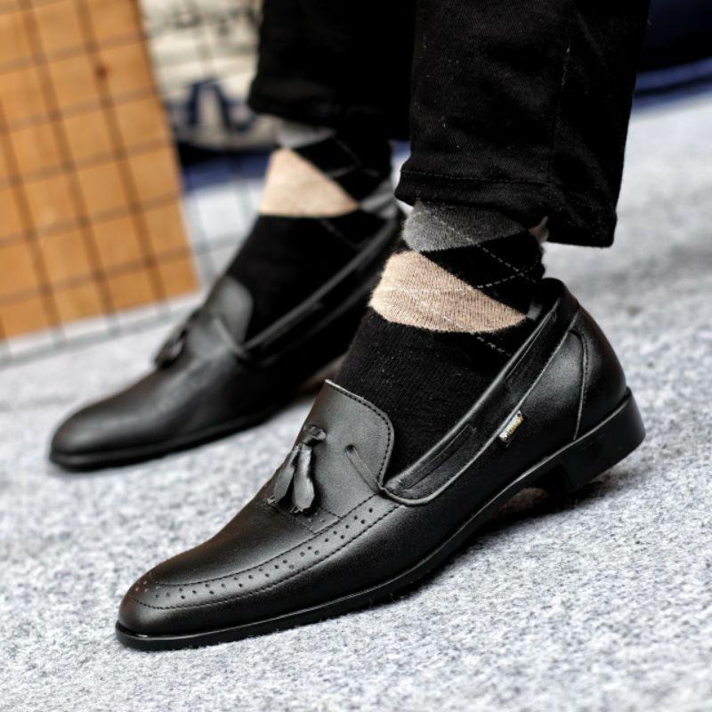 DRESSROSA BLACK Sepatu Pantofel Pria Kulit Asli Slip On Pentopel Casual Slop Formal Kerja Kantor Pesta Trendy Elegan