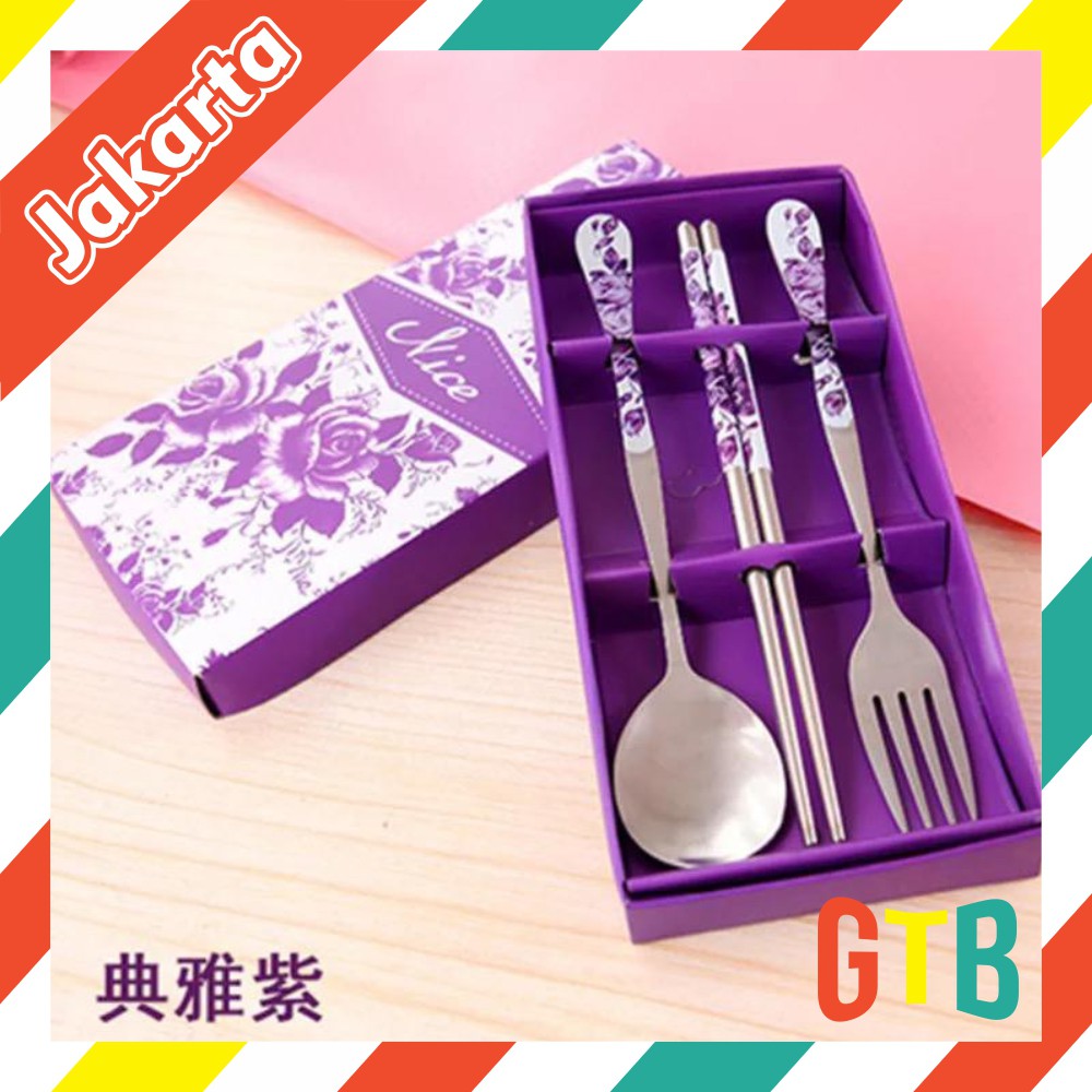 ❤️GTB❤️ R050 Sendok Garpu Sumpit Set 3 in1 Stainless Steel Souvenir Pernikahan Nikah Kado Alat Makan