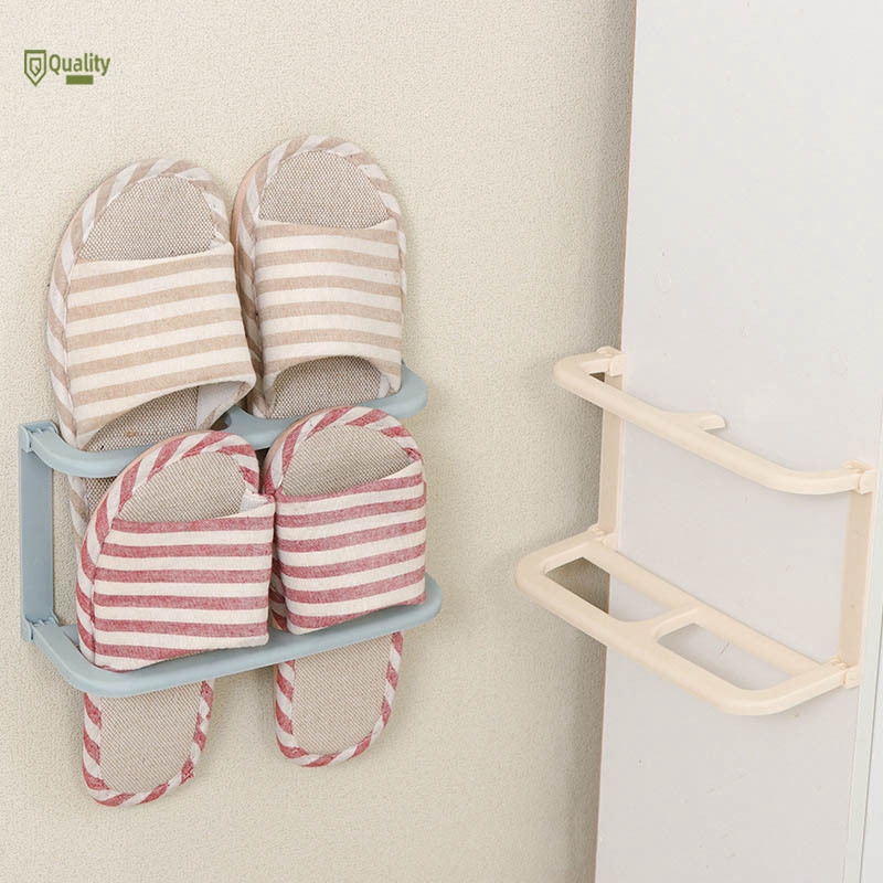 Simple Space Saving Slippers Rack Folding Wall Mounted Shoes Shelves Plastic Hanging Rack Shopee Indonesia