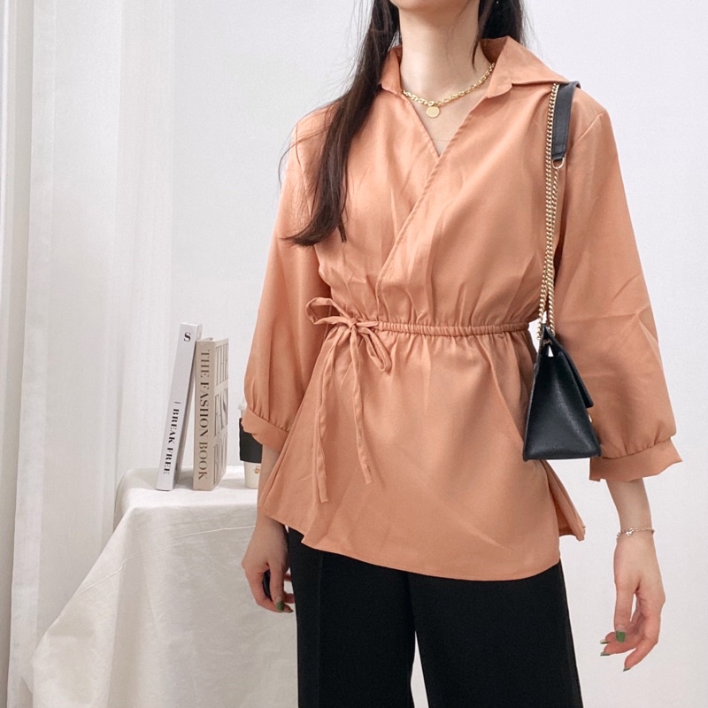 SAQILA Blouse V-Neck Kerah Formal Kimono Tied Waist / Atasan Kerja Wanita / Blouse Daily Casual 0347