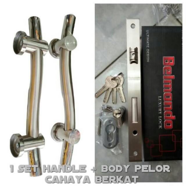 handle pintu S stainless 33cm 1set+kunci