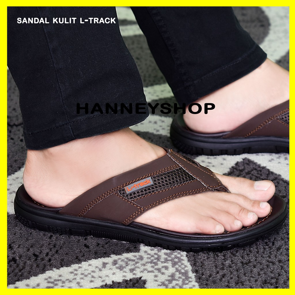 L-TRACK Sandal kulit pria model japit size 39-43 bahan sol pvc non slip upper kulit sintetis