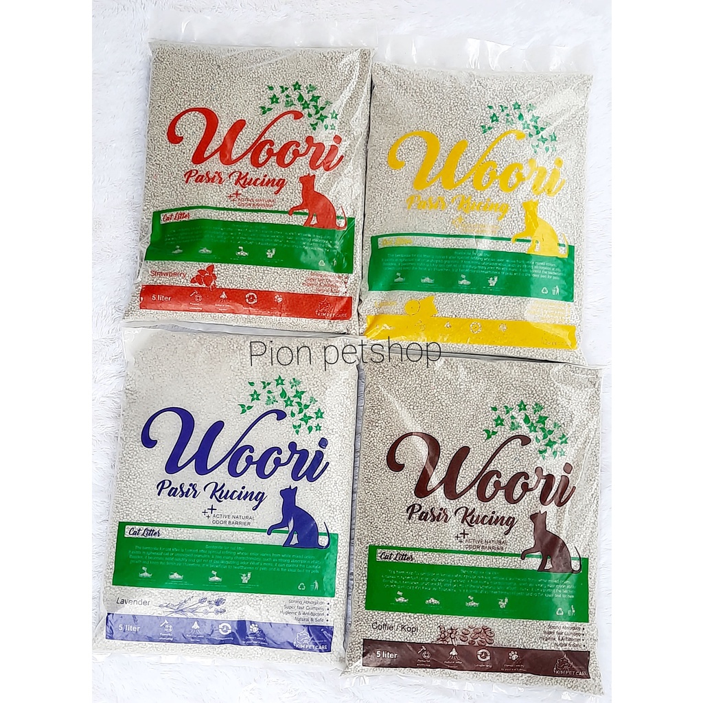 PASIR WOORI BENTONITE CAT LITTER/PASIR GUMPAL WANGI 5 LITER/PASIR KUCING GUMPAL 5 LITER