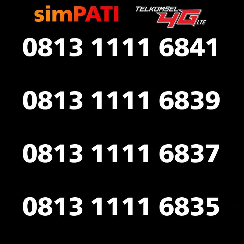 Kartu Perdana Nomor Cantik Simpati 4G LTE 1111 Nomor Cantik Simpati 1111