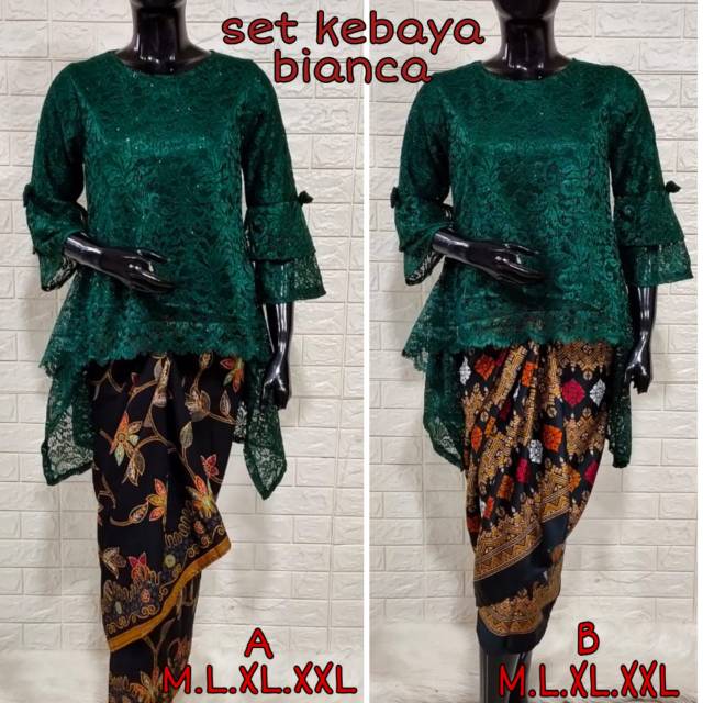 Dtree . kebaya set bianca  brukat gliter /stelan kebaya brukat+rok lilit sutra foil silky