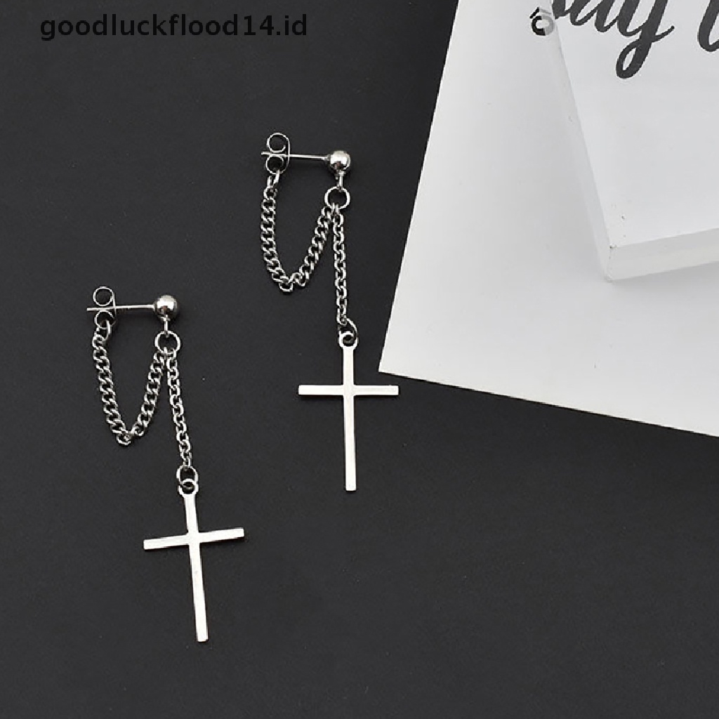 [OOID] Unisex Stainless Steel Crosses Earrings for Women Gothic Rock Style Jewelry Gift ID