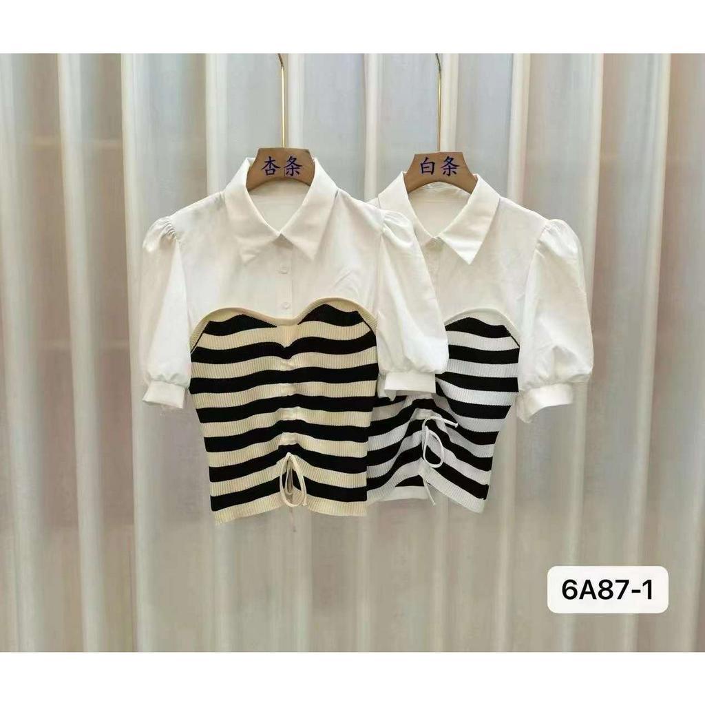 Blair Blouse Cotton and Salur Knit - Atasan Wanita Import TM (6A87-1)