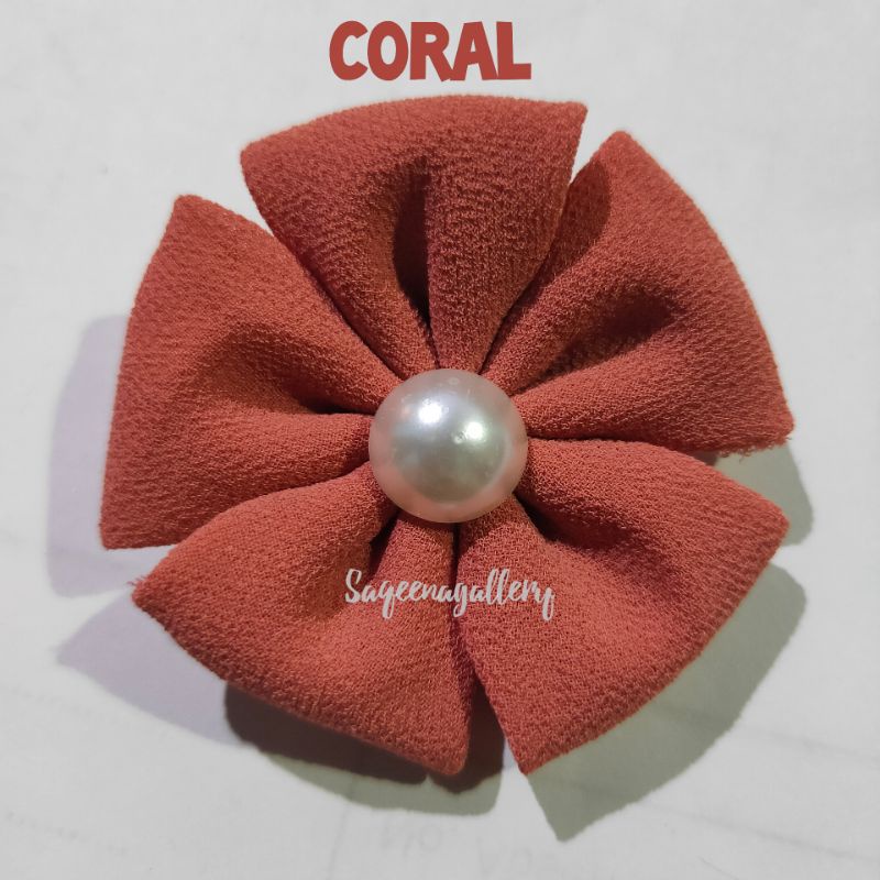 BROS BUNGA MUTIARA BROSS JILBAB MURAH MEWAH BROOCH HIJAB KAIN / SOUVENIR MURAH-Coral