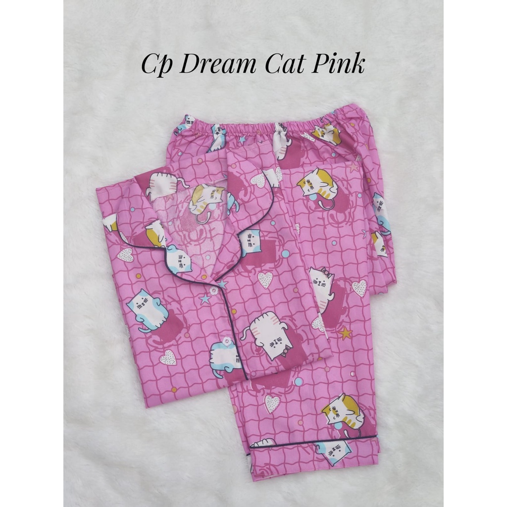 BJ-Piyama CP Dewasa Wanita Motif Karakter - Lengan Pendek-Dream Cat Pink