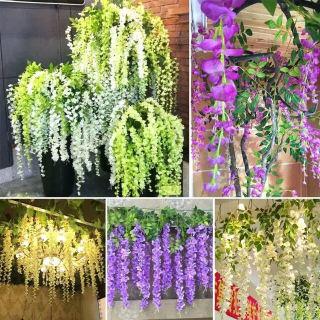 [ 12 PCS  ] BUNGA WISTERIA 1 LUSIN Dekorasi Wedding Pernikahan Bunga Artificial Juntai Besar Rambat Hiasan Dinding