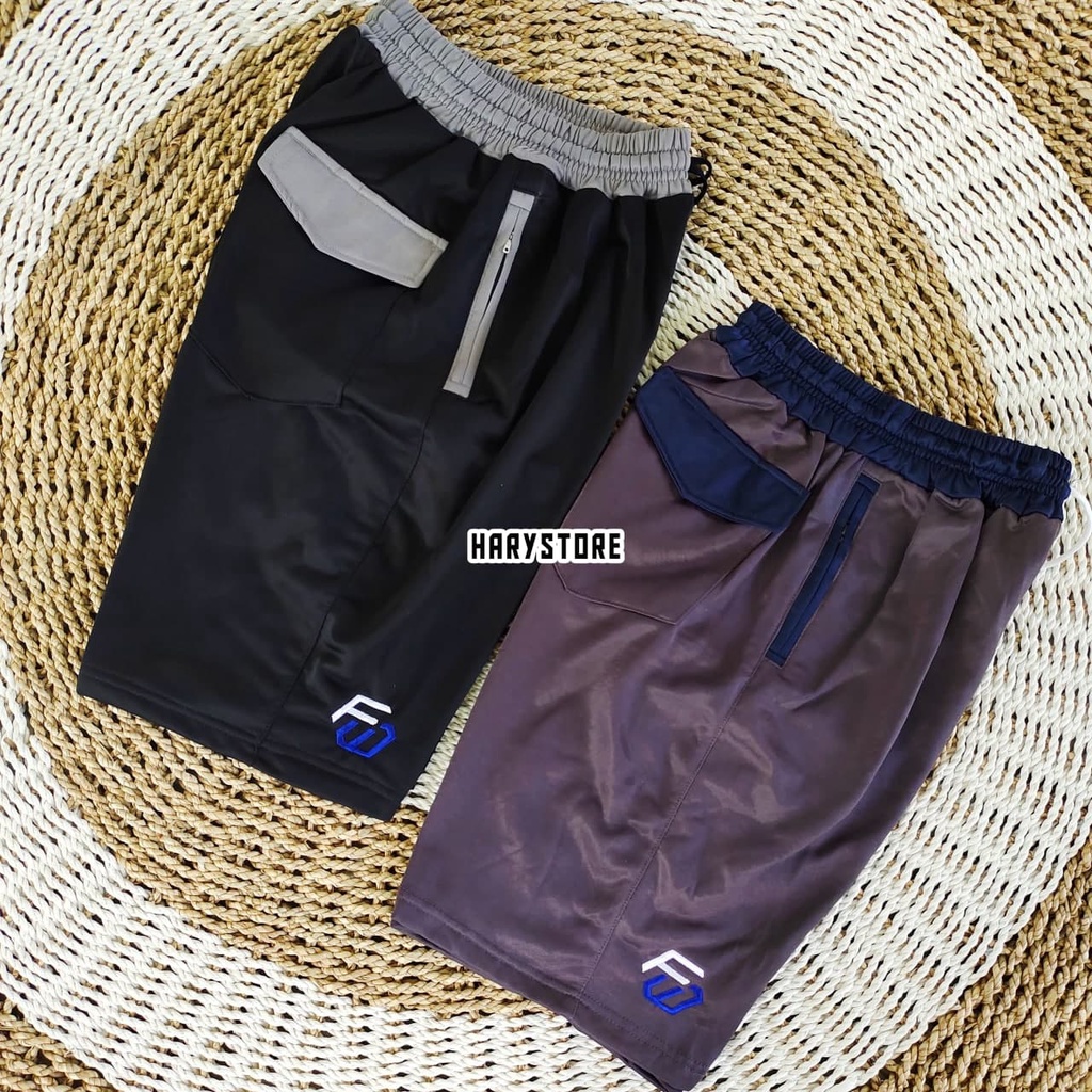 SHU 15- Celana pendek santai pria diadora zipper / kolor rib rip kombinasi laki laki kolor tebal allsize cowok murah harian Jumbo