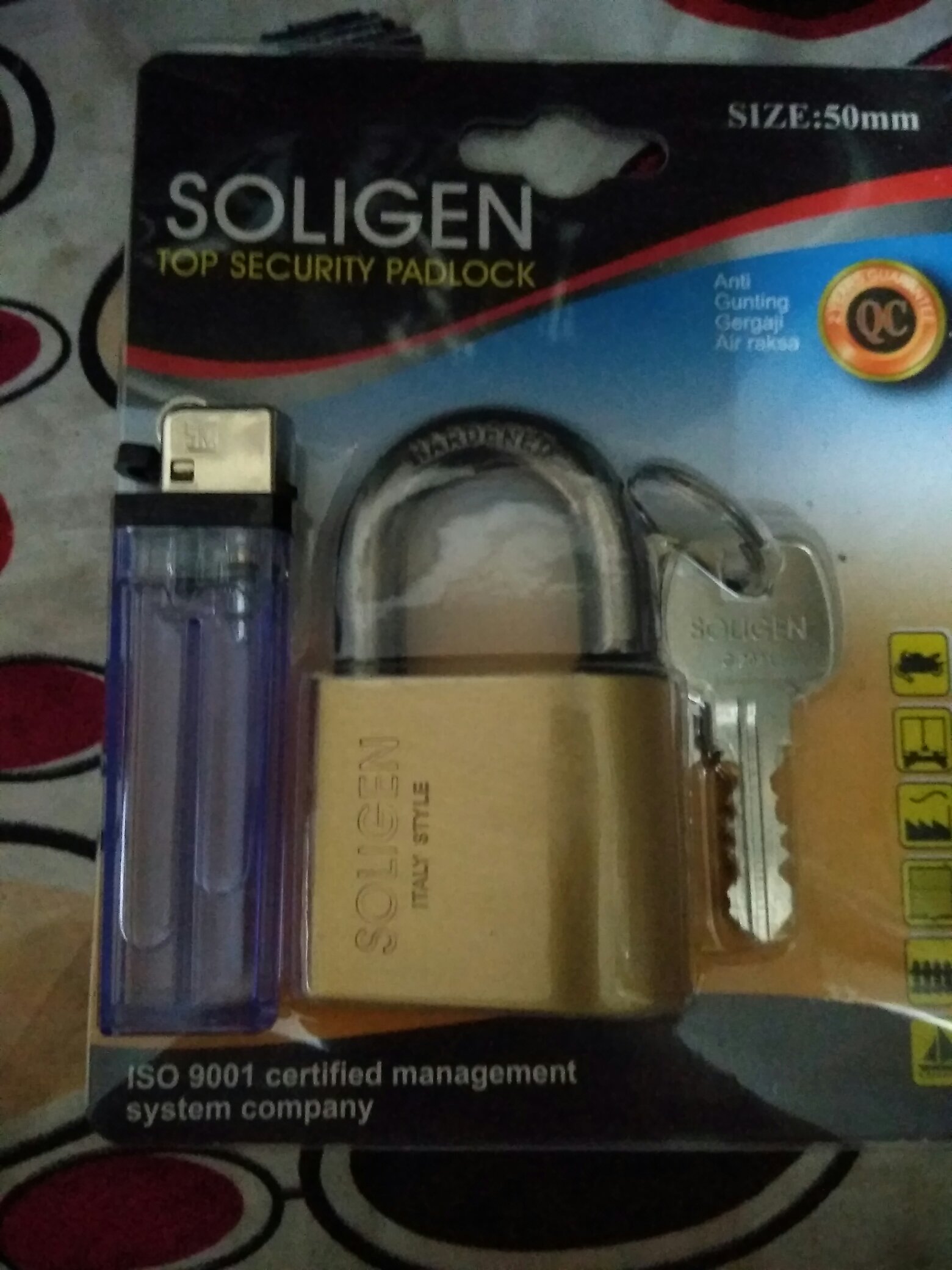 Gembok Soligen Baja Hitam 50 Mm Pendek