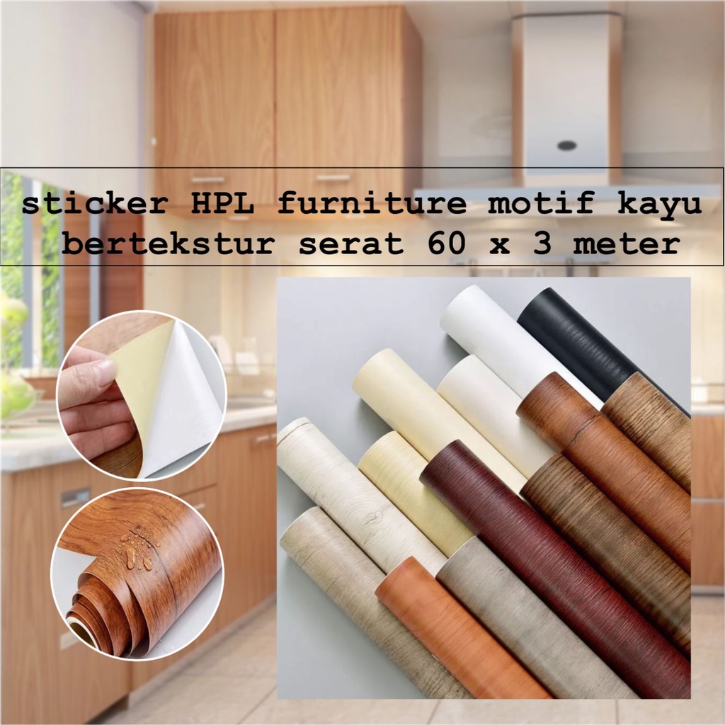 Jual wallpaper sticker motif kayu serat/HPL sticker tebal multifungsi