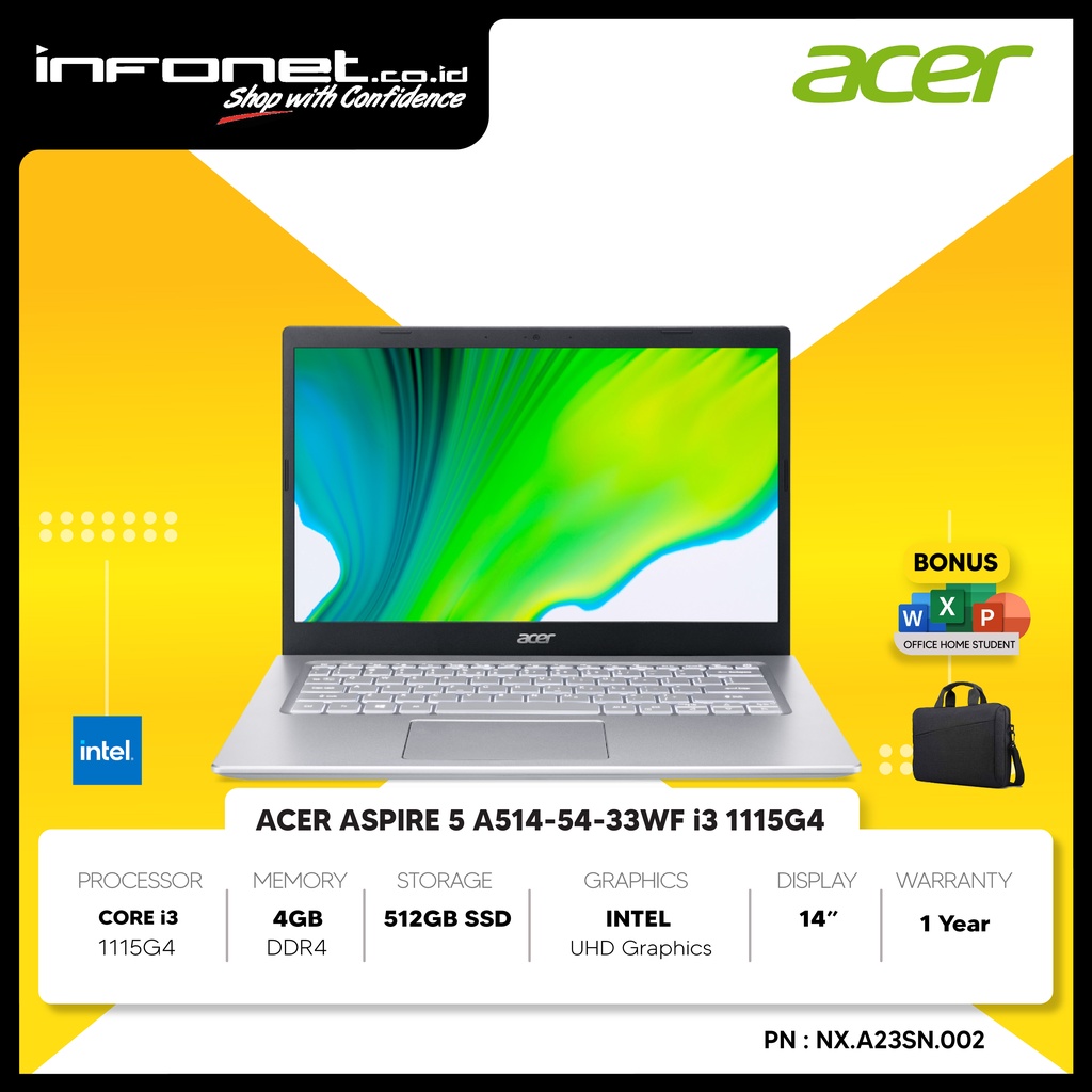 ACER ASPIRE 5 SLIM A514-54-33WF i3 1115G4 4GB 512GB SSD UMA 14" W10 OHS