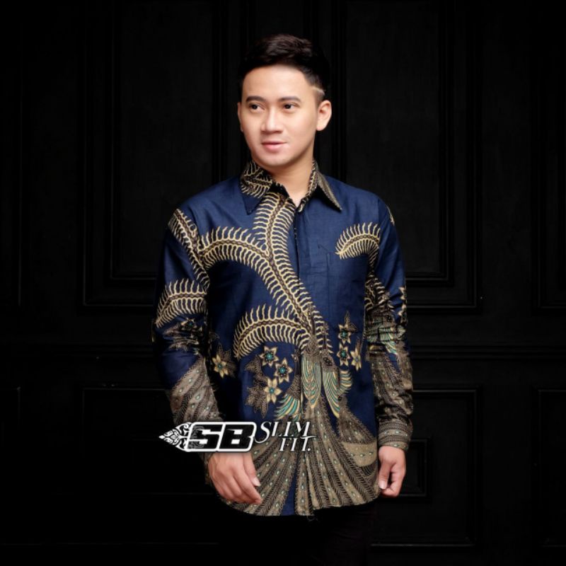 Baju Batik Pria Terbaru Kemeja Batik Pria Lengan Panjang Size M L XL XXL Batik motif keris navy