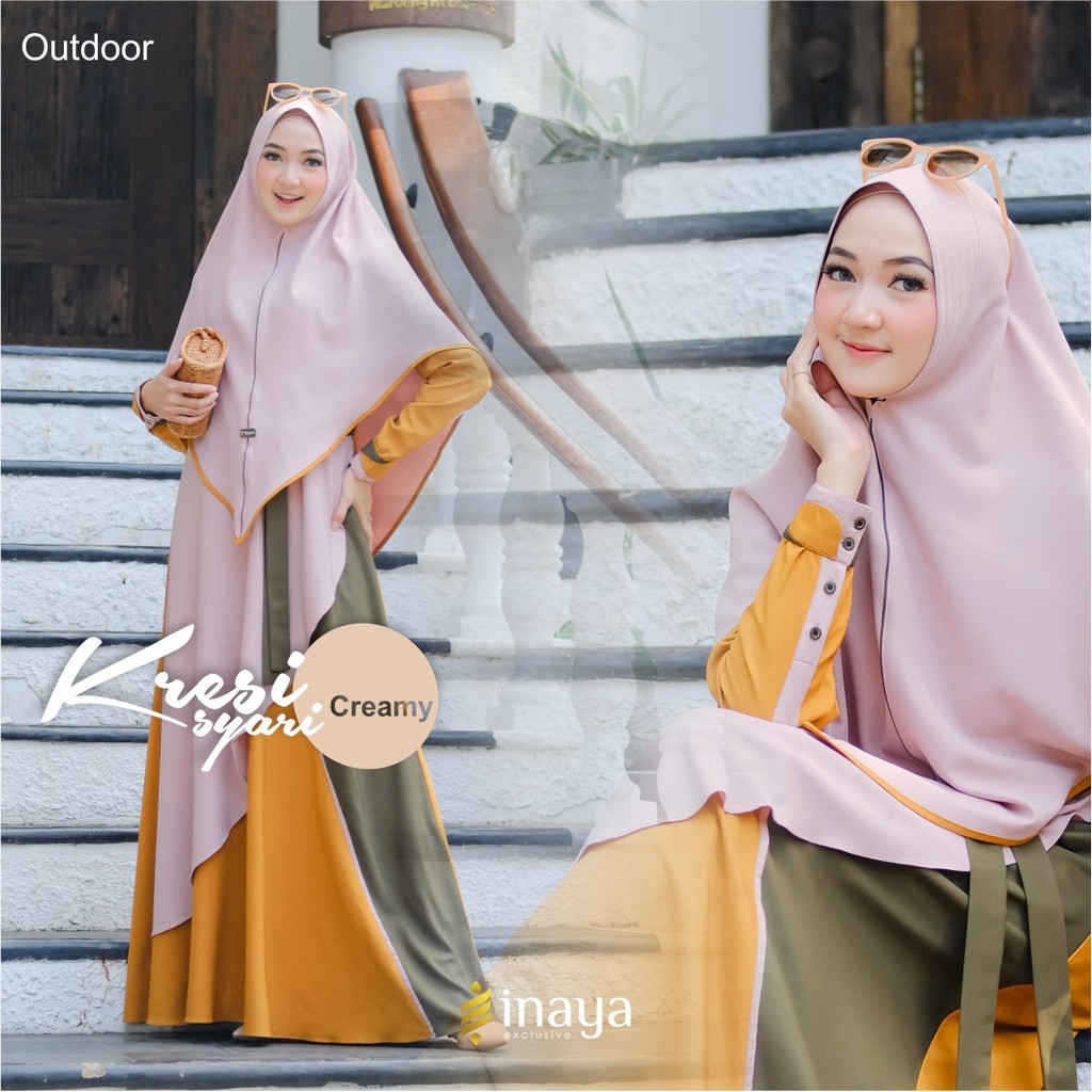 [ FREE MASKER RANDOM ] Gamis Set Syari Kresi by Inaya Premium Collection
