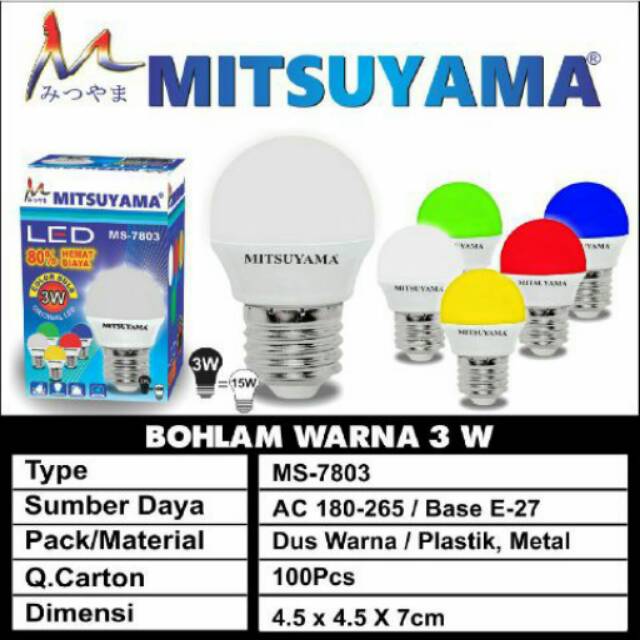 Bohlam LED Warna 3 Watt Mitsuyama