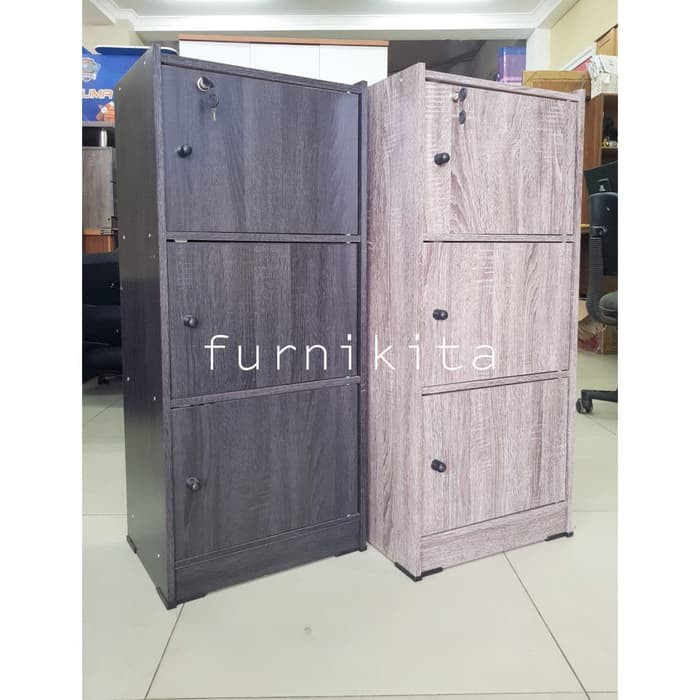 RAK LEMARI SERBAGUNA SUSUN 3 KAYU DENGAN KUNCI