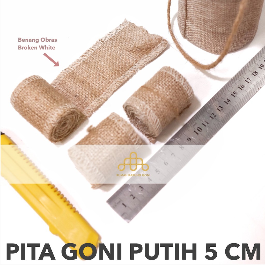 Pita Goni Obras Putih 5 x 115 cm - Pita Dekorasi Pernikahan - Pita Seserahan - Pita Ornamen