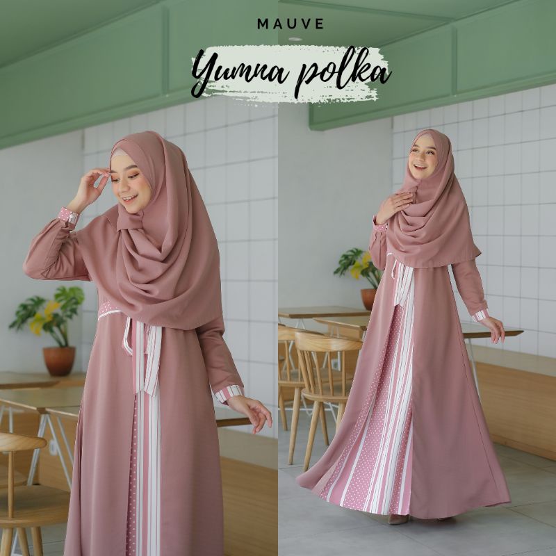 Baju Gamis Yumna Dress Motif Polka Salur