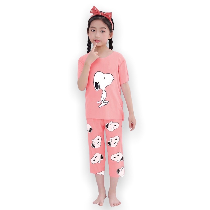 Baju Tidur Anak 3/4 Snoopy Perempuan dan Laki Usia 2 - 7 Tahun Stelan Celana