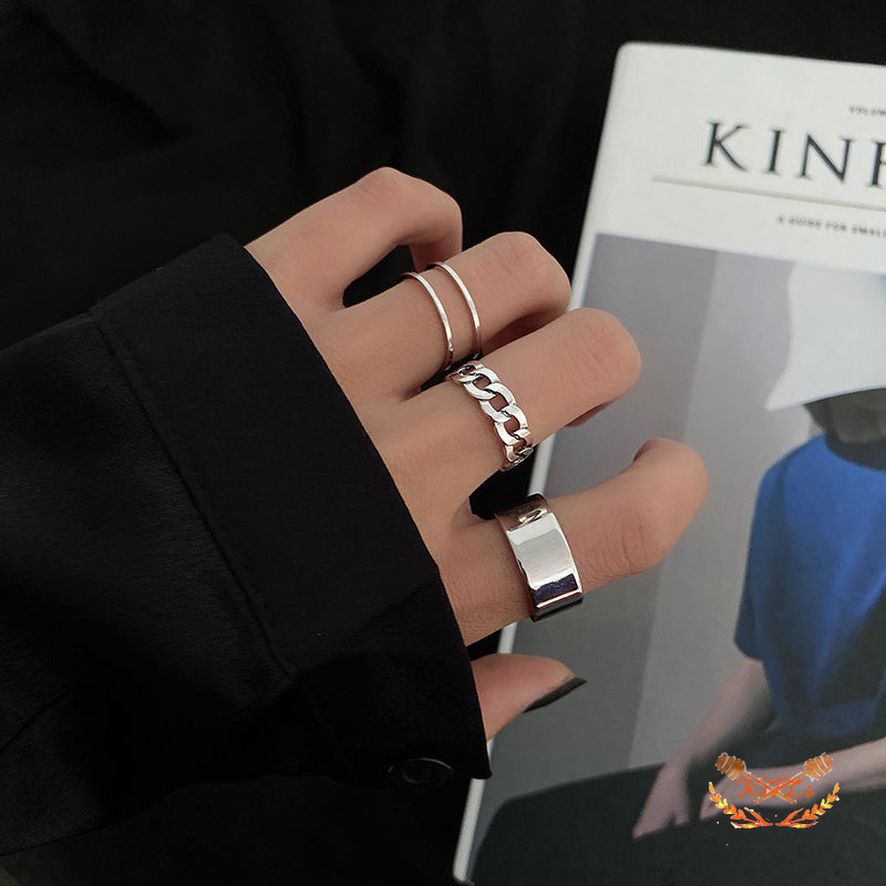 3 Pcs / set INS Cincin,Korea Silver Gaya Punk Cincin Pria,Untuk Wanita Ring Jewelry