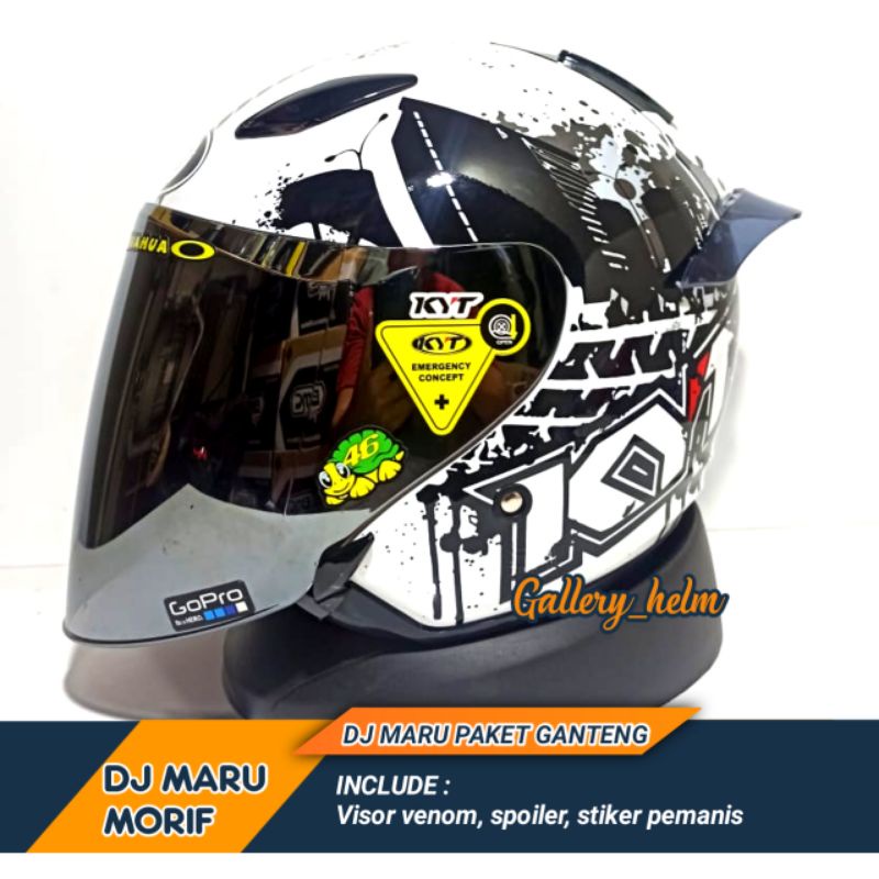 PAKET GANTENG HELM KYT DJ MARU MOTIF #10 PUTIH | INCLUDE VISOR VENOM, SPOILER, STIKER PEMANIS