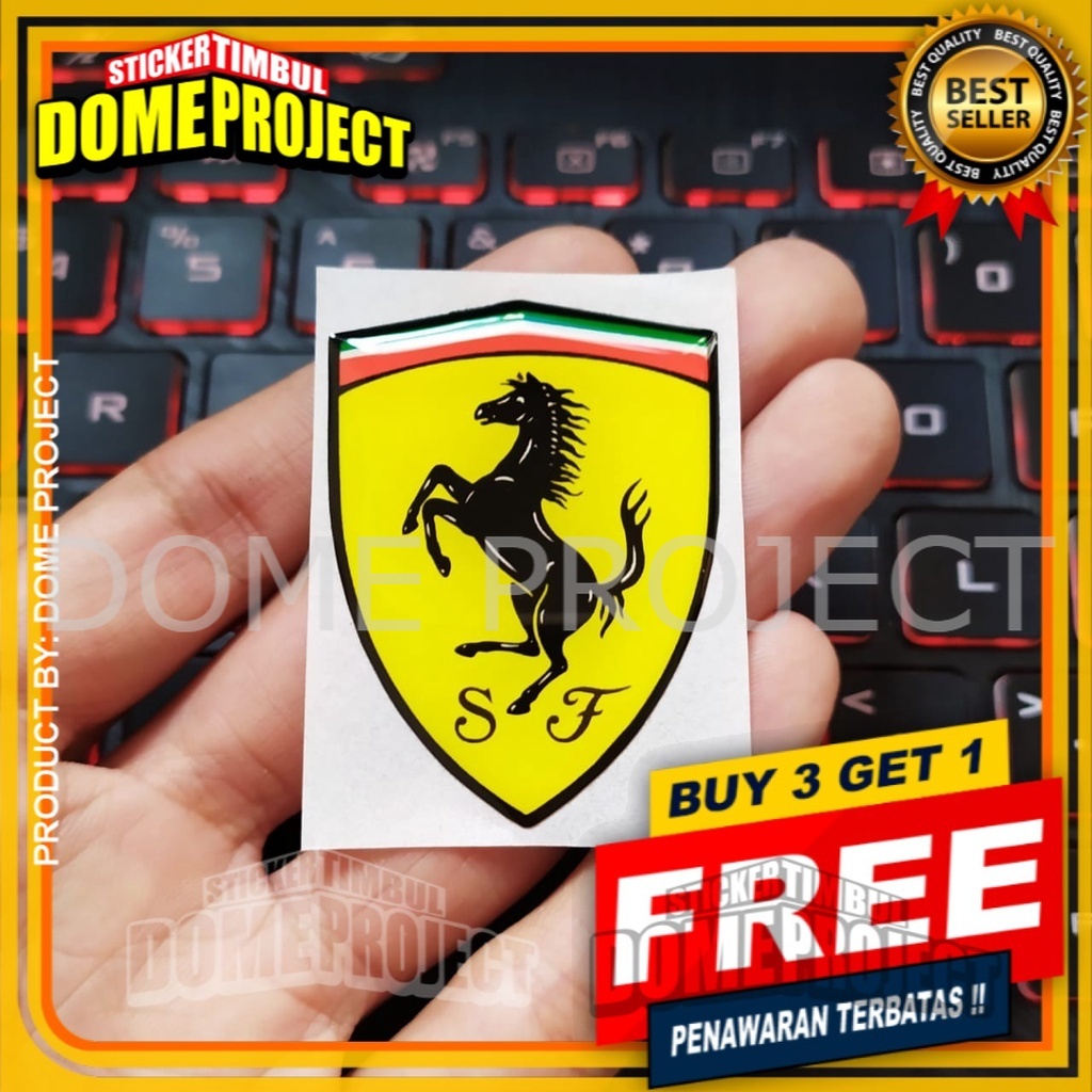 STIKER FERRARI TIMBUL EMBLEM OUTDOOR LENTUR AKSESORIS WATERPROOF