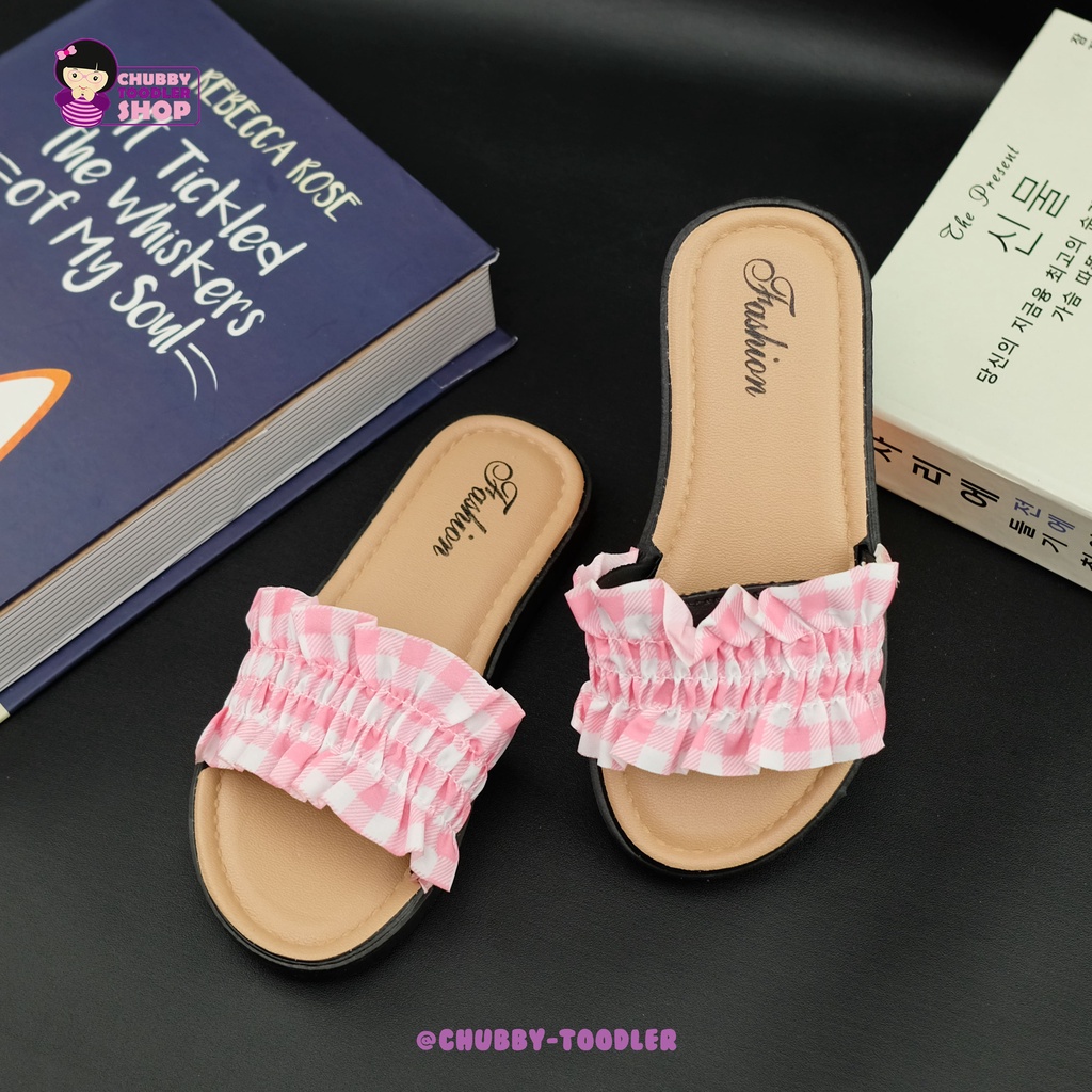 littlekiddoss SH2233 Sandal Anak Perempuan Import Sendal Anak Cewek Kotak-Kotak Renda Size 24-35