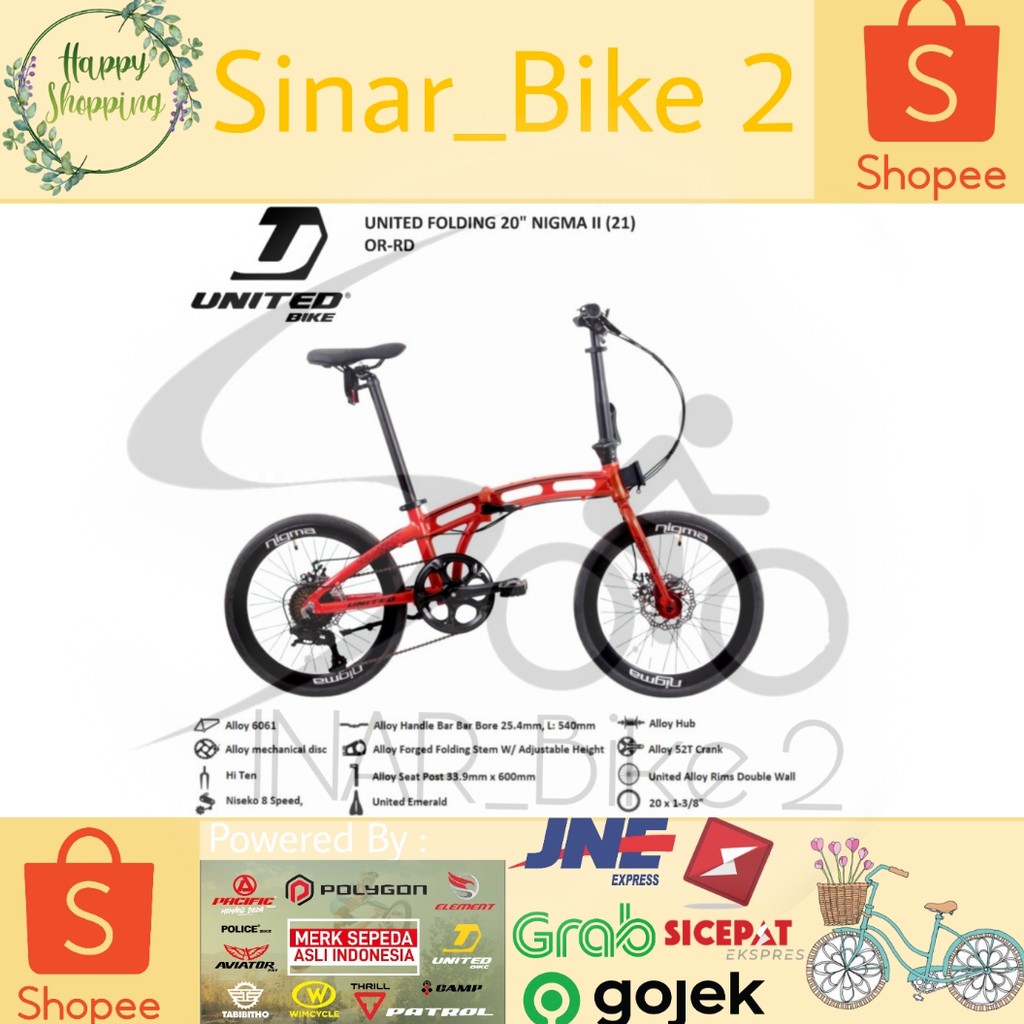 Sepeda Lipat 20Inch United Nigma II Folding 8Speed (Gosend/Grab)