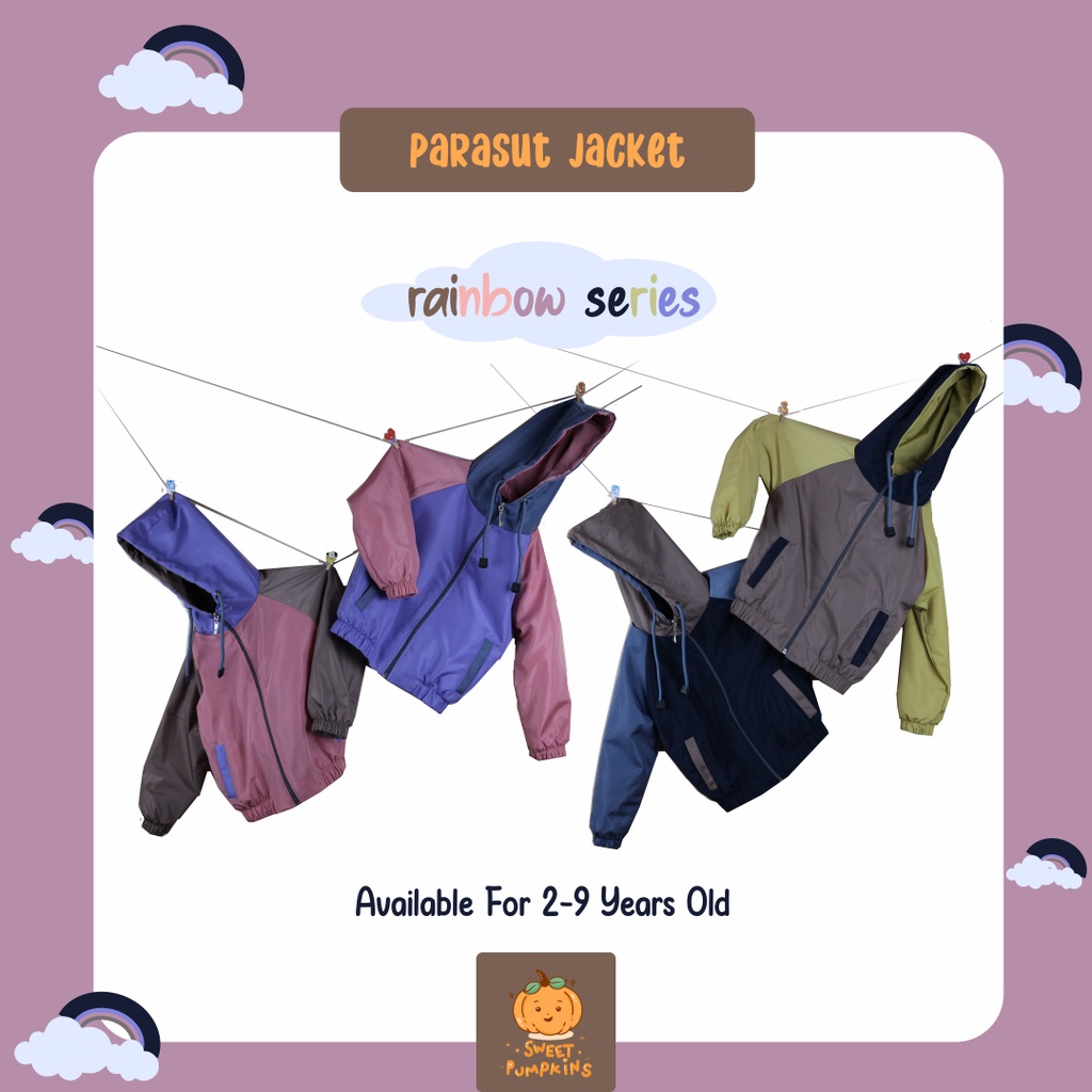 Sweet Pumpkins | Jaket Anak Rainbow Series Kids Windbreaker Jacket Hoodie Parasut Anak Perempuan Lak