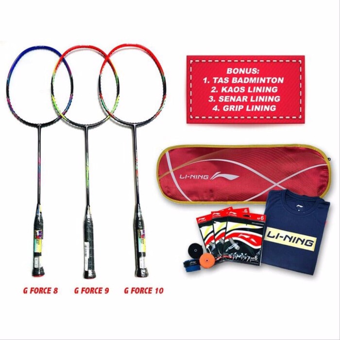 Raket Badminton Bulutangkis Li-Ning Linning G-FORCE 8 9 10 Free Tas Ka