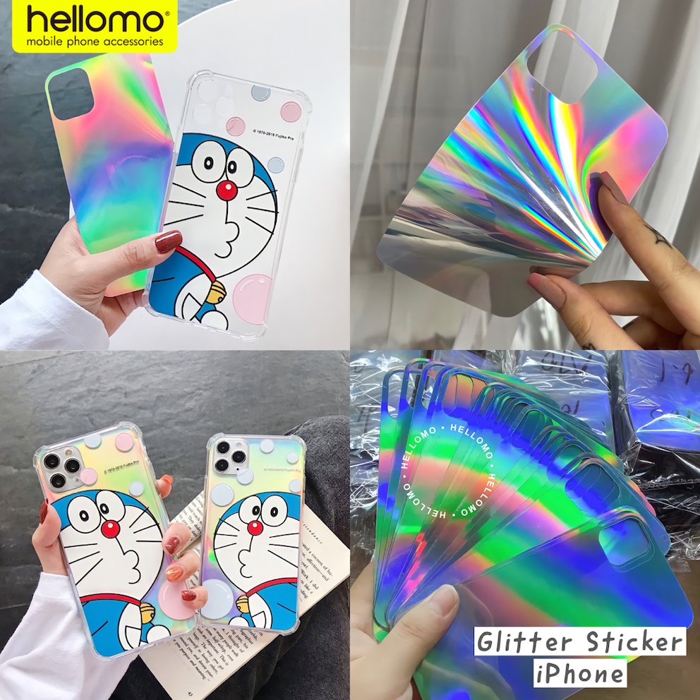 Glitter Hologram Sticker iPhone Paper Stiker Rainbow Tempelan Belakang Skin Protector