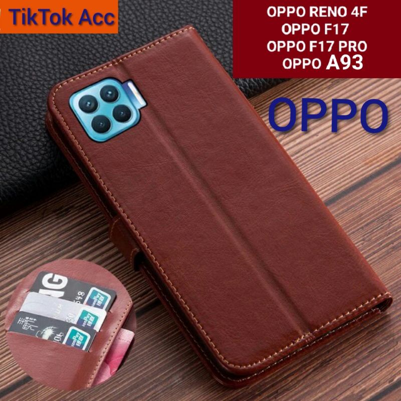 COD BAYAR DI TEMPAT OPPO RENO 4F - F17pro pro F17 A93 LEATHER CASE PREMIUM-FLIP WALLET CASE KULIT UN