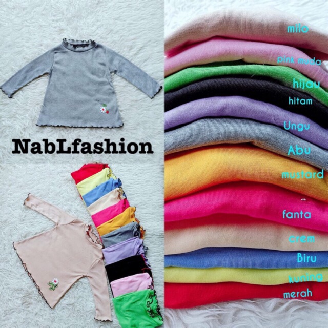 Kaos Turtleneck ruffle panjang 3-5 tahun