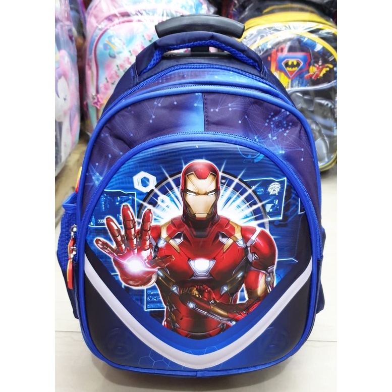 Tas DORONG Trolley Anak Sekolah TK / Play Group / PAUD SUPER JAGOAN HERO - BUAYA DINO DINOSOURUS - ROBOT ROCKET TIMBUL GLOSSY 3 RESLETING IMPORT ( Luwi Gogo Kumbang 12inch )