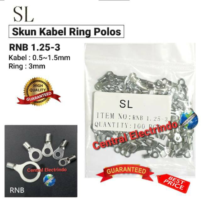 Skun Kabel Ring Polos RNB 1.25-3 Kabel 0.5~1.5mm Baut 3mm SL.