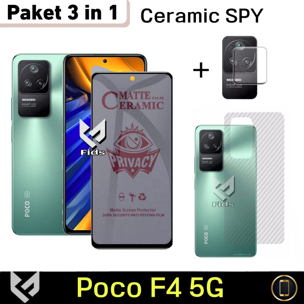 (HOT PROMO) Paket 3IN1 For XIAOMI POCO F4 5G / POCO F5 5G Anti Gores Layar + TG Camera &amp; Skin Carbon Anti Jamur Handphone