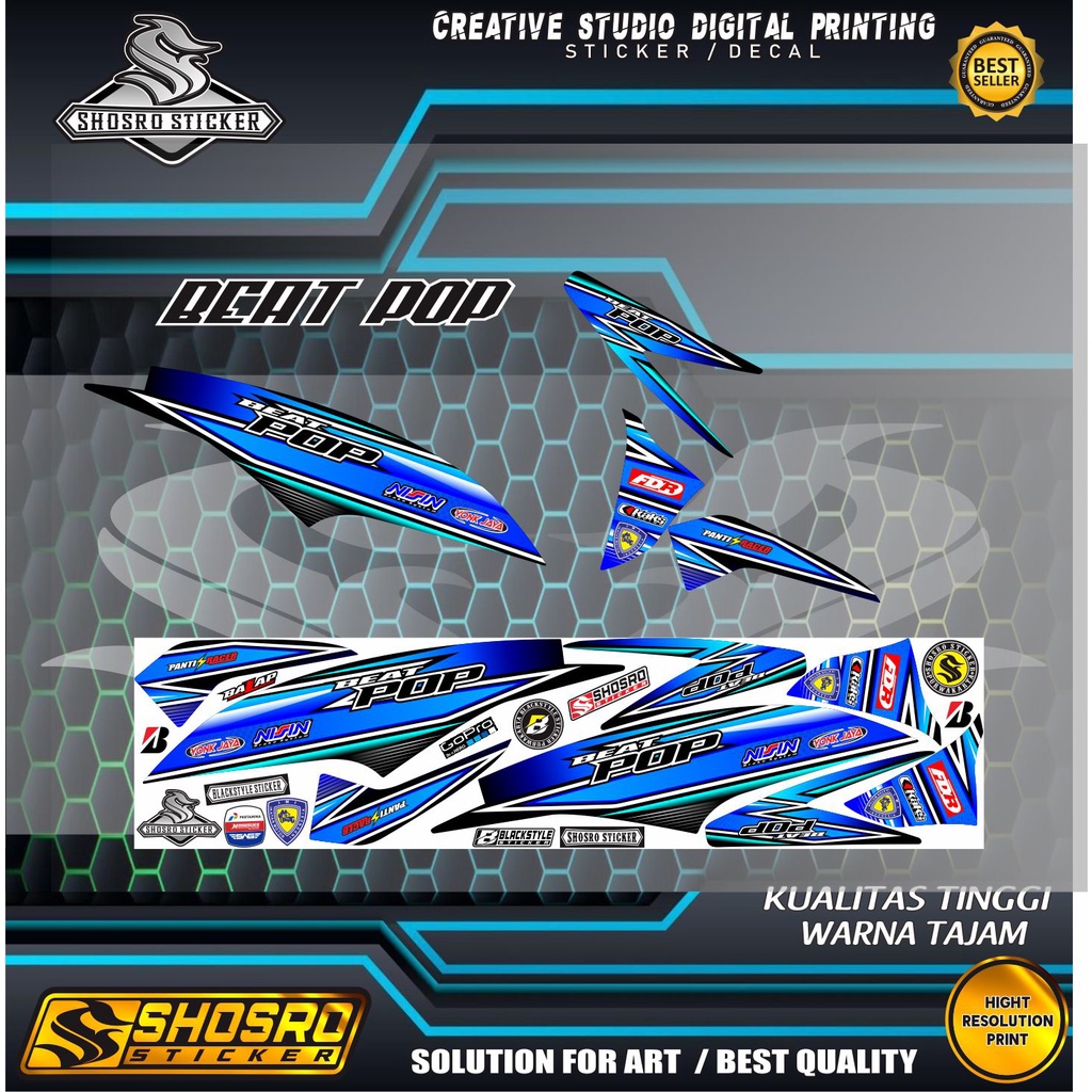 VARIASI MOTOR HONDA BEAT POP STRIPING/STIKER MOTIF BIRU LIS PUTIH STYLE TERBARU