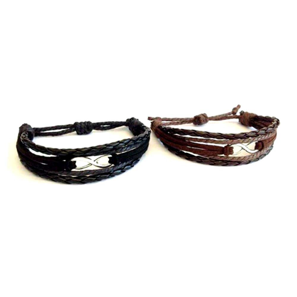 Gelang Couple Tali Kulit Infinity Silver Bronze