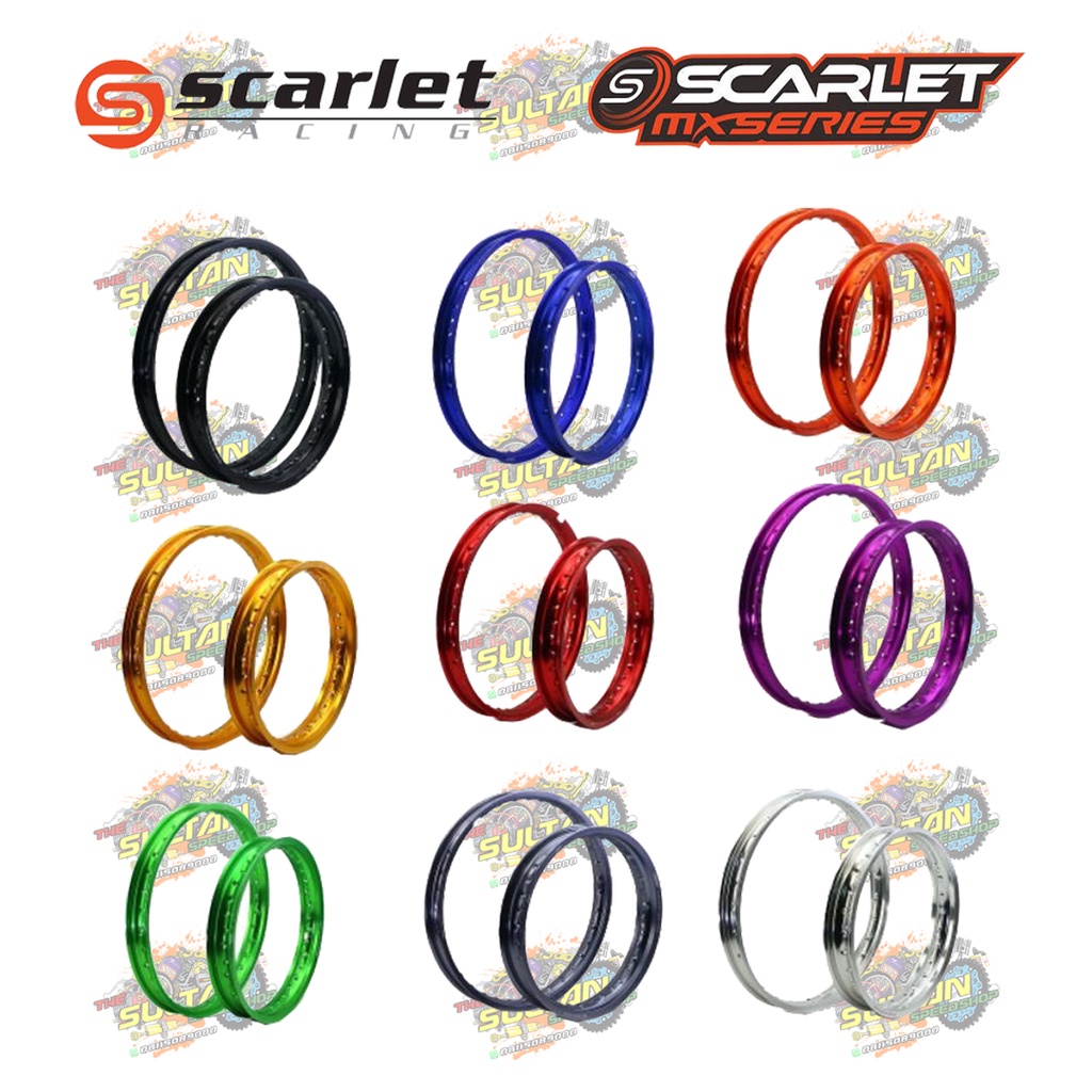 VELG TRAIL SET WT SHAPE RING 19/16 21/18 LEBAR 160/185 160/215 HOLE 28 36 SCARLET RACING