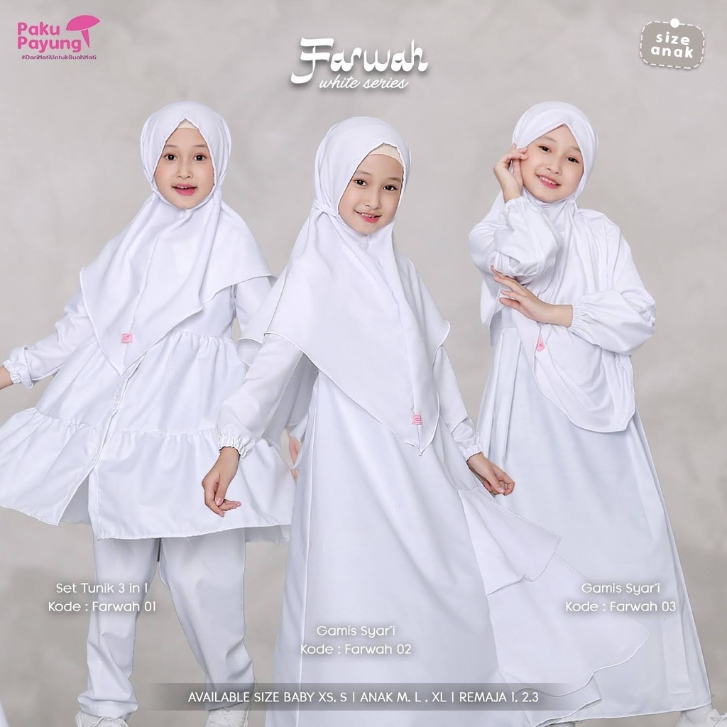 Paku Payung - Gamis Anak Putih White Farwah Series Gamis anak SD