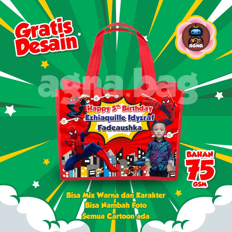 

Tas Ultah Anak / Tas Goodiebag Spunbond / Gratis Desain Mix Warna dan Karakter