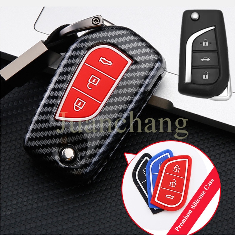 Case Holder Kunci Remote Mobil Bahan ABS Silikon Carbon Fiber Untuk Toyota Hilux Revo Innova Rav4 Fortuner
